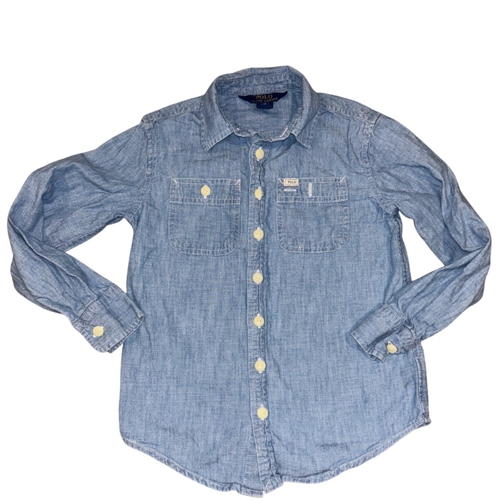 Polo Ralph Lauren Boys Size 7 Blue Chambray Long Sleeve Button Down Work Shirt